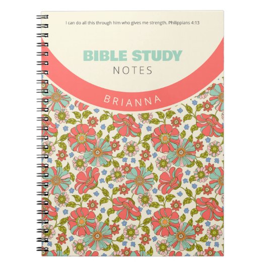 Retro Pink & Aqua Floral Personalized Notizblock (Vorderseite)