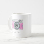 Retro-Pink-Aquarellkamera Personalisiert Kaffeetasse (Vorderseite Links)