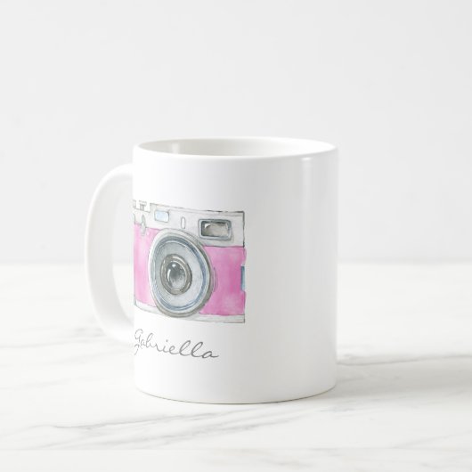 Retro-Pink-Aquarellkamera Personalisiert Kaffeetasse (Vorderseite Links)