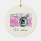Retro-Pink-Aquarellkamera Personalisiert Keramik Ornament (Vorne)