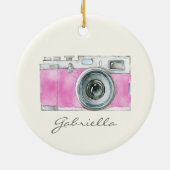 Retro-Pink-Aquarellkamera Personalisiert Keramik Ornament (Hinten)