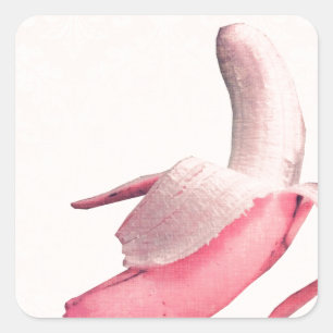 Retro Pink Banana Art Quadratischer Aufkleber