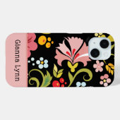 Retro Pink Black Floral Monogrammed Case-Mate iPhone Hülle (Rückseite (Horizontal))
