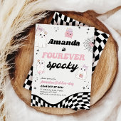 Retro Pink Black Fourever Spooky 4. Geburtstag Einladung
