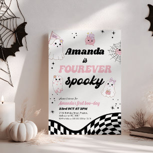 Retro Pink Black Fourever Spooky 4. Geburtstag Einladung