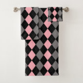 Retro Pink Black Gray Raute Badhandtuch Set (Insitu)