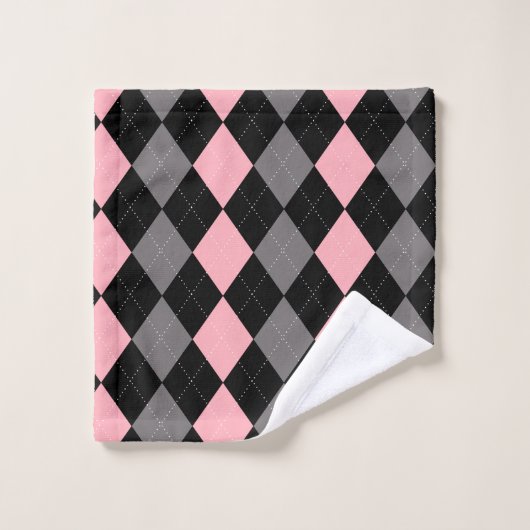 Retro Pink Black Gray Raute Badhandtuch Set (Waschlappen)