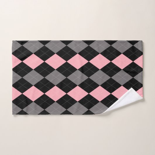 Retro Pink Black Gray Raute Badhandtuch Set (Handtuch)