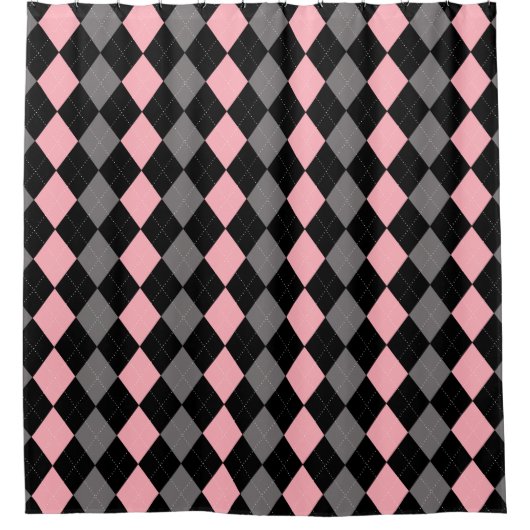 Retro Pink Black Gray Raute Duschvorhang (Vorderseite)
