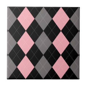 Retro Pink Black Gray Raute Fliese