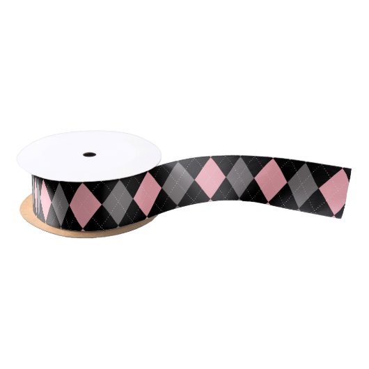 Retro Pink Black Gray Raute Satinband (Spule)