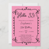Retro Pink & Black Handgeschriebene 33. Geburtstag Einladung (Vorderseite)