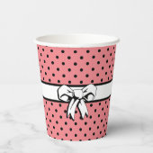 Retro Pink Black Polka Dot White Bow Personalisier Pappbecher (Rückseite)