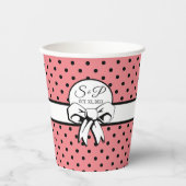 Retro Pink Black Polka Dot White Bow Personalisier Pappbecher (Vorderseite)