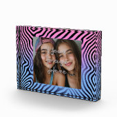 Retro Pink Blauer Gradient Zebra Strip Foto Rahmen (Rechts)