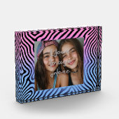 Retro Pink Blauer Gradient Zebra Strip Foto Rahmen (Links)