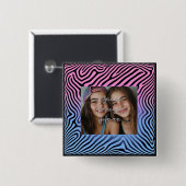 Retro Pink Blauer Gradient Zebra Strip Foto Rahmen Button (Vorne & Hinten)