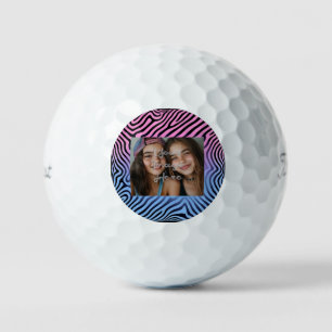 Retro Pink Blauer Gradient Zebra Strip Foto Rahmen Golfball
