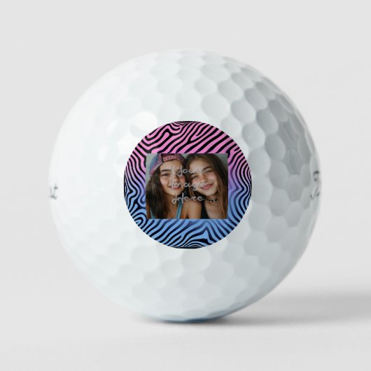 Retro Pink Blauer Gradient Zebra Strip Foto Rahmen Golfball (Vorderseite)