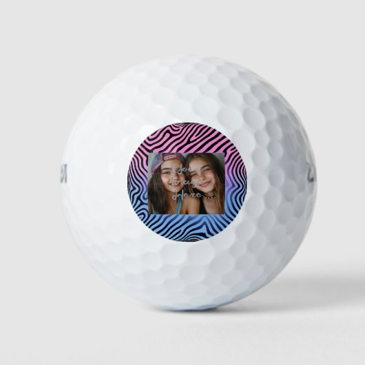 Retro Pink Blauer Gradient Zebra Strip Foto Rahmen Golfball (Vorderseite)