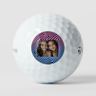 Retro Pink Blauer Gradient Zebra Strip Foto Rahmen Golfball