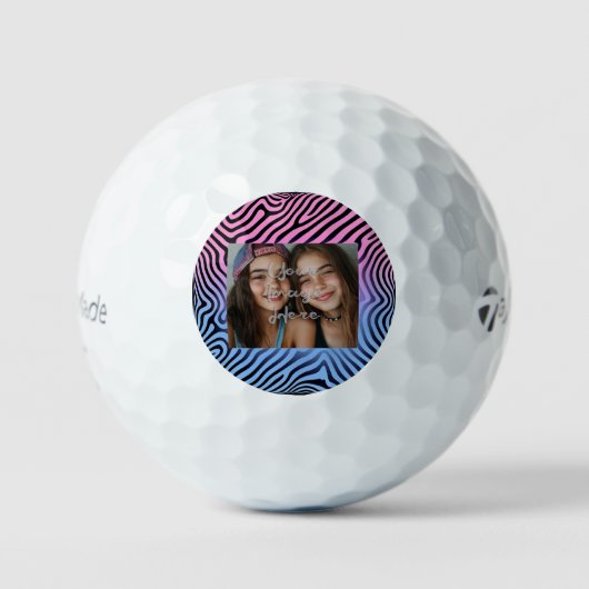 Retro Pink Blauer Gradient Zebra Strip Foto Rahmen Golfball (Vorderseite)