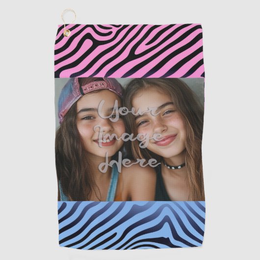 Retro Pink Blauer Gradient Zebra Strip Foto Rahmen Golfhandtuch (Vorderseite)