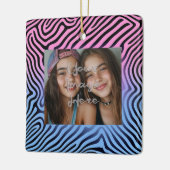 Retro Pink Blauer Gradient Zebra Strip Foto Rahmen Keramikornament (Links)
