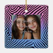 Retro Pink Blauer Gradient Zebra Strip Foto Rahmen Keramikornament (Rückseite)