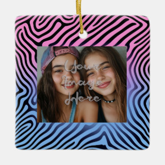 Retro Pink Blauer Gradient Zebra Strip Foto Rahmen Keramikornament