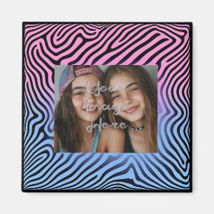 Retro Pink Blauer Gradient Zebra Strip Foto Rahmen Magnet