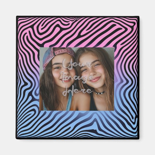 Retro Pink Blauer Gradient Zebra Strip Foto Rahmen Magnet (Vorne)