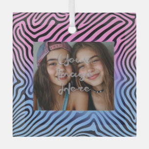 Retro Pink Blauer Gradient Zebra Strip Foto Rahmen Ornament Aus Glas