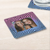 Retro Pink Blauer Gradient Zebra Strip Foto Rahmen Rechteckiger Pappuntersetzer (angewinkelt)