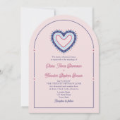 Retro Pink & Blue Arch Wedding Einladung + QR (Vorderseite)