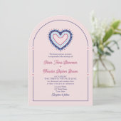 Retro Pink & Blue Arch Wedding Einladung + QR (Stehend Vorderseite)