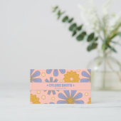 Retro Pink Blue Groovy Floral Boho Girly Trendy Visitenkarte (Stehend Vorderseite)