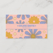 Retro Pink Blue Groovy Floral Boho Girly Trendy Visitenkarte (Vorderseite)