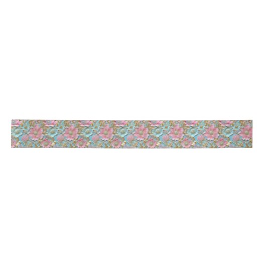 Retro Pink Blue tooled leather Satinband (Vorderseite)
