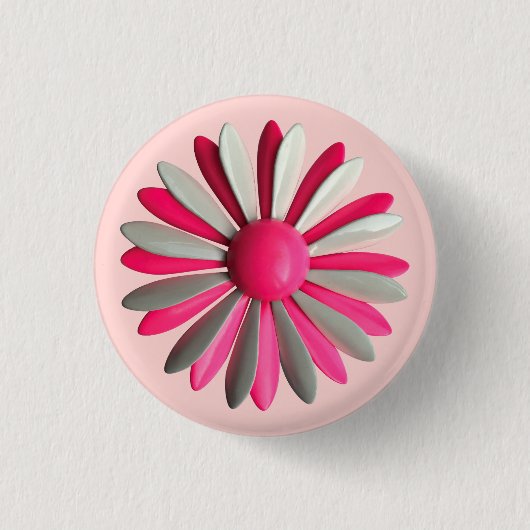 Retro PINK Blume - Bouquet Spring Summer Garden Button (Vorderseite)