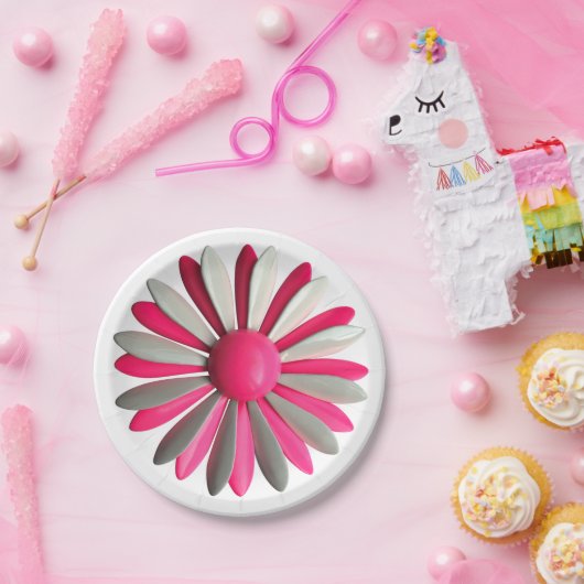 Retro Pink Blume Button Blumengarten Party Pappteller (Party)