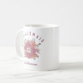 Retro Pink Blume Individuelle Name Bridesmaid Tass Kaffeetasse (Vorderseite Links)