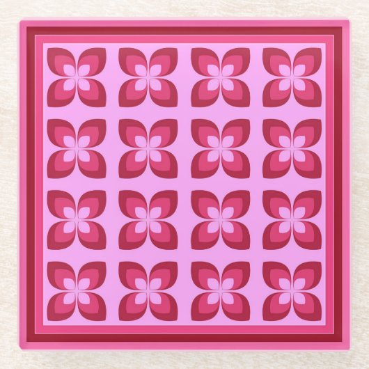 Retro Pink Blume Muster Beverage Glasuntersetzer (Vorderseite)