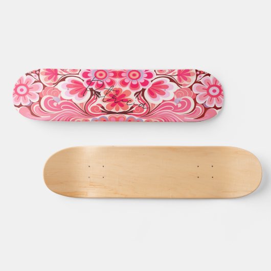 Retro Pink Blume Wasserfarben Girl Skateboard (Horizontal)