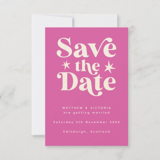 Retro Pink Boho Einfache Save the Date-Karte Save The Date (Vorderseite)