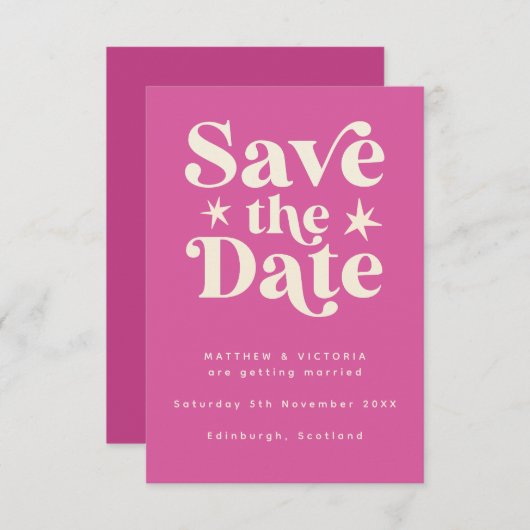 Retro Pink Boho Einfache Save the Date-Karte Save The Date (Vorne/Hinten)