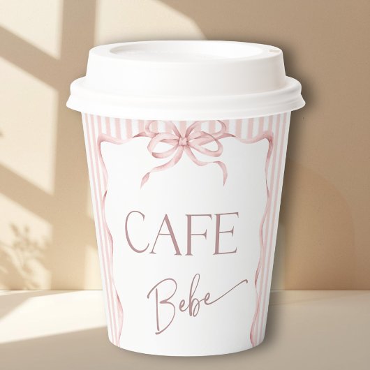 Retro Pink Bow Cafe Bebe Girl Coffee Baby Shower Pappbecher