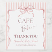 Retro Pink Bow Cafe Bebe Girl Coffee Baby Shower Weinetikett (Einzelnes Label)