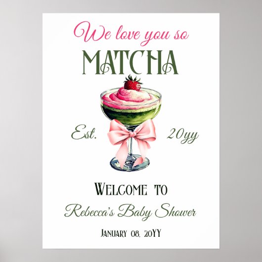 Retro Pink Bow Liebe Ihr Matcha Baby Dusche Willko Poster (Vorne)
