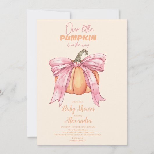 Retro Pink Bow Pumpkin Baby Dusche Einladung (Vorderseite)